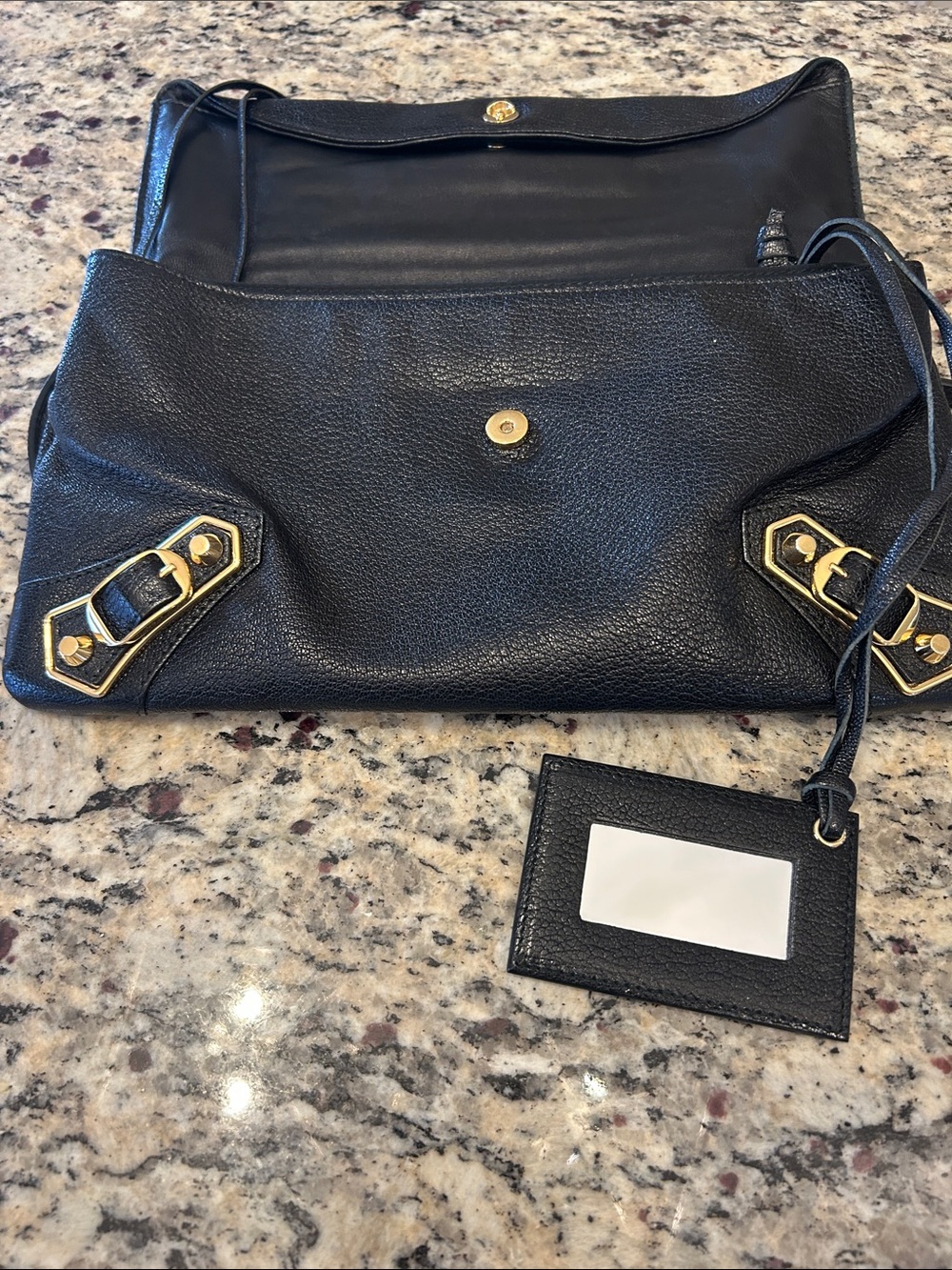 Balenciaga Edge Envelope Black Leather Women's Clutch with Gold Hardware - Picture 2 of 3